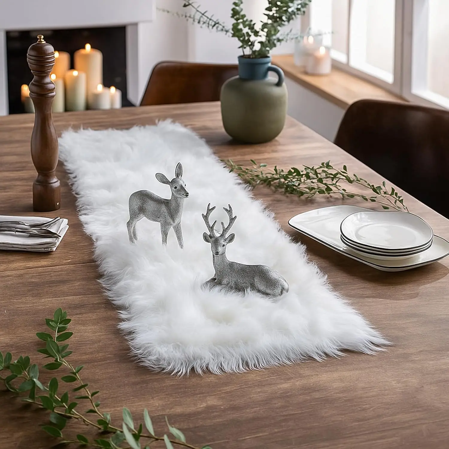 Faux Fur Table Runner,Table Runner for Soft Luxury Winter Decor Xmas White Fur Table Runner Decorations, Party Birthday Dresser Fur Cover Coffee Table Runners(White, 12 x 36 Inch)