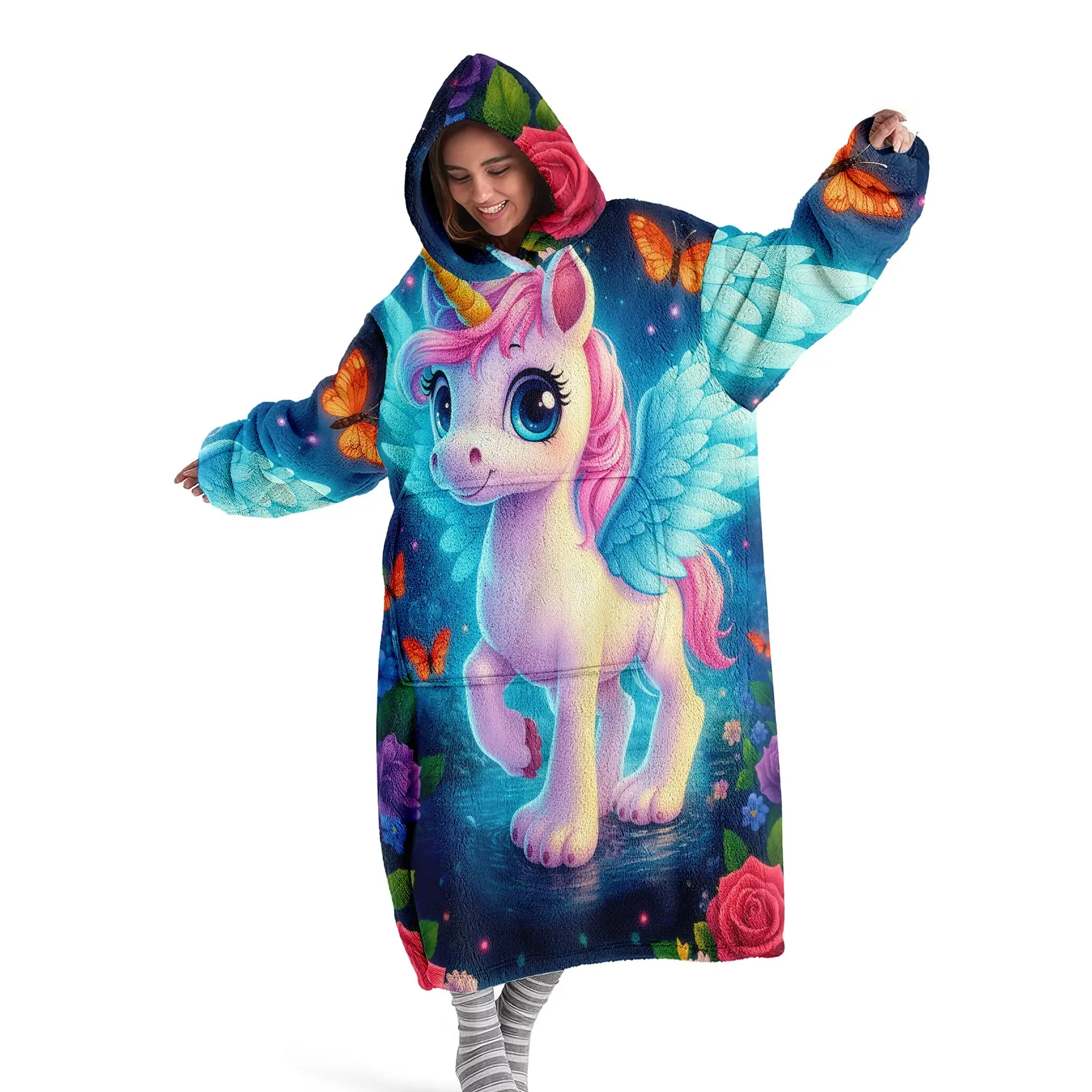 Hooded Blanket,Wearable Blanket,Digital Print Flannel Blanket Soft and Warm Blanket with Starry Night Unicorn Design Sofa Throw Blanket,Home Relaxation Blanket Air-Conditioned Blanket,Nap Blanket Office,Bed,Camping,Travel Holiday Gift,Valentine's Day Gift