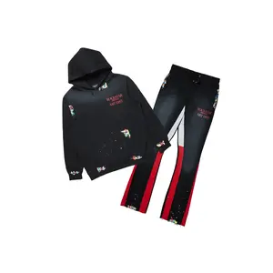 Rockstar Art Dist. Black/Red Hoodie/Stacked Flare Pant Set