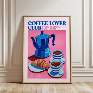 Coffee Print, Kitchen Art Decor Framed Wall Art, Coffee Poster, Croissant Print, Modern Art, Large Wall Art Decor, Gift Retro Art