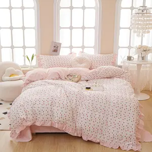 Ruffled Comforter Set Full White Pink Floral Bedding Comforters Comfy Soft for Girls Boy Coquette Cottagecore Stripes Bedding Comforter Set 1 Ruffle Comforter with 2 Pillowcases