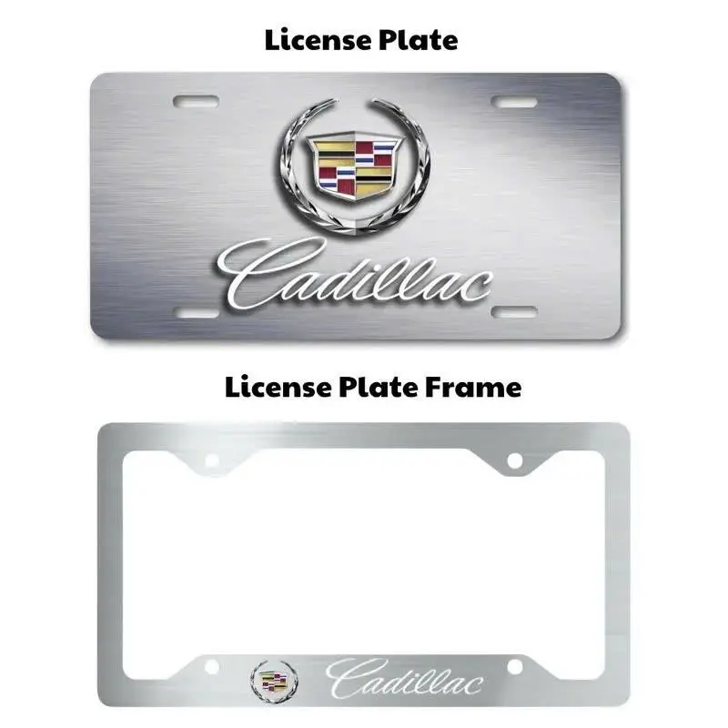 Cadillac License Plate & License Plate Frame, Cadillac Logo Car Tag, Silver Metal Auto Accessory, Luxury Car Decor, Cadillac Owner Gift