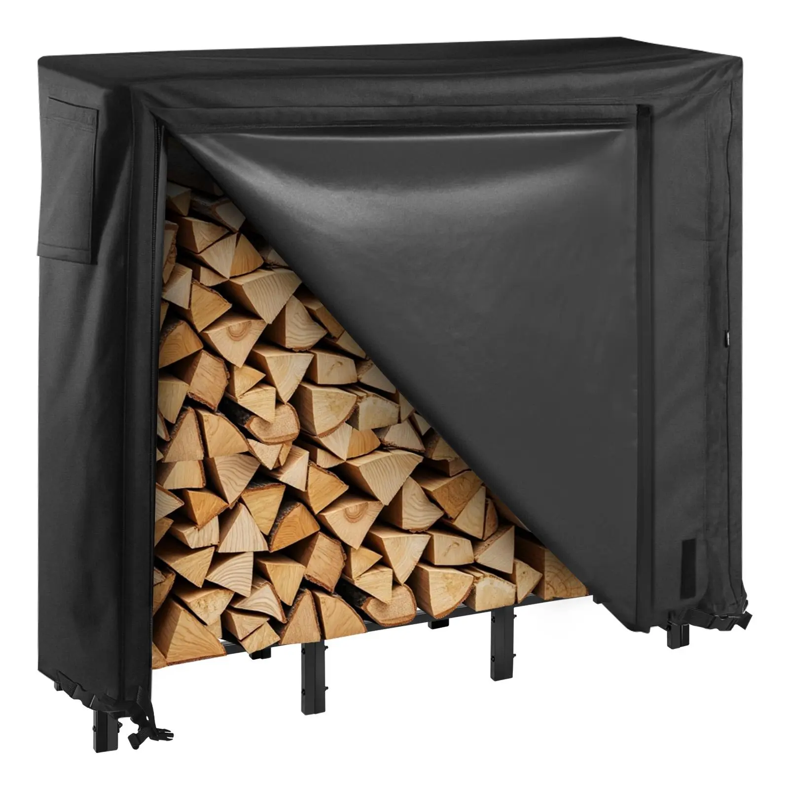 【SummerFinds】VEVOR Firewood Rack with Waterproof Cover, 4 ft Outdoor Firewood Holder, 1/4 Cord Storage Metal Log Holder, 400lb Max Weight Capacity, Full Covered, Powder-Coated Wood Storage Rack for Fireplace Deck