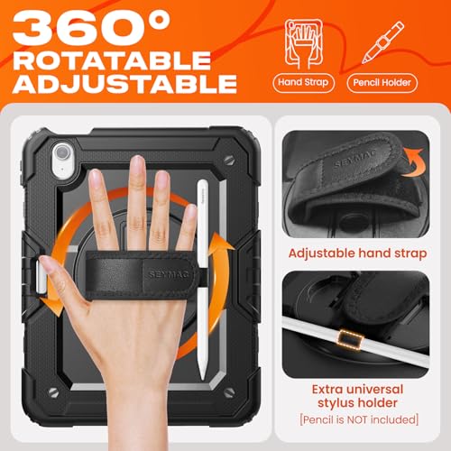 Stock Case for iPad Air 8 7 6-11/13 inch M4 2026/iPad(A19) 12th/(A16) 11th 2025/10th Generation Case/mini 7 (A17 Pro)/6/iPad Pro 11/13 inch M5-M4 2024 Shockproof Heavy Duty Case with Screen Protector Pencil Holder Rotating Stand Hand Strap Shoulder Strap