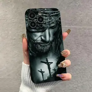 Cross & Jesus Pattern Phone Case, 1 Count Full Coverage Lens Phone Protective Cover, Phone Accessories Compatible with iPhone iphone  15  pro  max  case