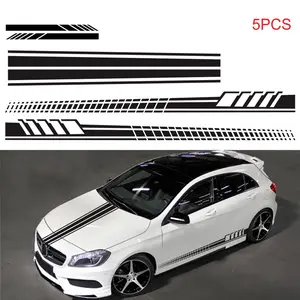 5PCS Car Side Stripes Side Stripe Skirts Graphics Vinyl Sticker Decals Racing Sport Car Stickers Auto Body DIY Car Accessories car window