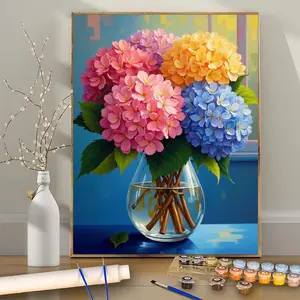 Paint by Numbers Kit for Adults Beginners,+1PC+Beautiful Hydrangea Bouquet+24color+Frameless+Digital Paint+DIY Acrylic Painting+Counted Color by Numbers+Perfect for Home Wall Decor, Birthday, Father's Day, Christmas, Halloween, and Mother's Day Gifts pran