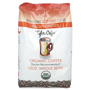 Tylers Coffees Organic Coffee, Whole Bean, Decaffeinated, 12 oz
