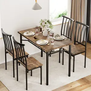 Dining Table Set for 4, Kitchen Table and Chairs for 4 with Wine Rack, Dining Room Table Set with 4 Chairs, Rectangular Kitchen Table Set for Small Space, Apartment, Rustic Brown