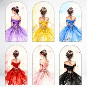 15-day 2D Flat Delivery Watercolor Gown Lady Arch Backdrop Cover for Bridal Shower