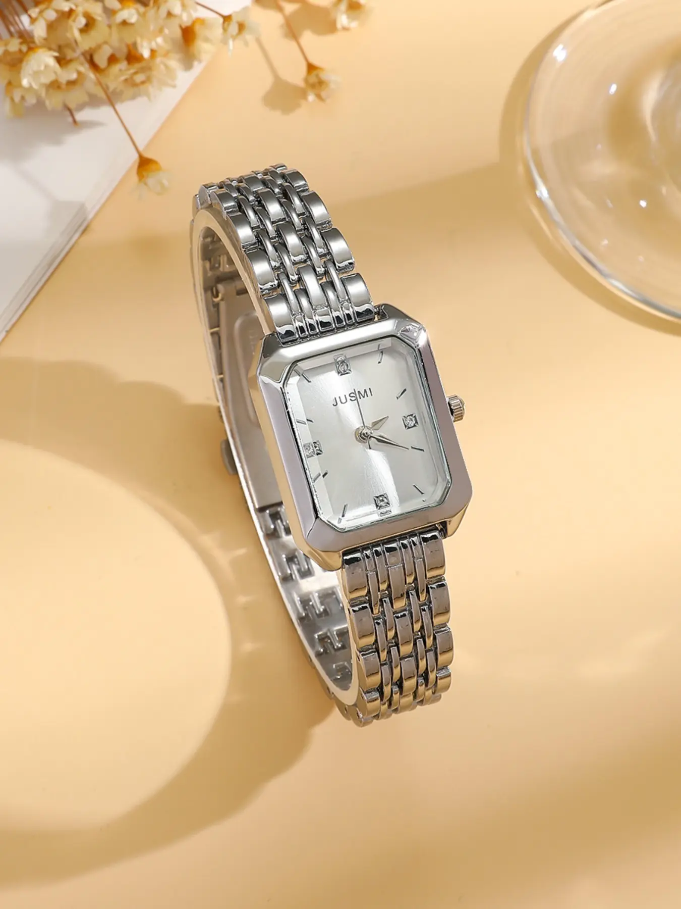 Xsvo Women's Silver Color Square Watch, Elegant Casual Design, All-Season Quartz Fashionable Analog Watch, Alloy Case, Daily Commute Timepiece, Square Wristwatch, Fashion Watches
