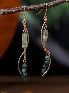 Vintage Style Green Artificial Zircon Decor Dangle Earrings, Fashionable Jewelry for Women, Trendy All-match & Exquisite Jewelry for Birthday Gift