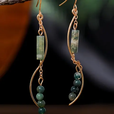 Vintage Style Green Artificial Zircon Decor Drop Dangle Earrings, Shining Earrings, Statement Earrings, Fashionable Jewelry for Women, Trendy All-match & Exquisite Jewelry for Birthday Gift