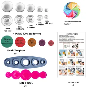 Rose- Button Tool Set, 5-In-1 General-Purpose Tool, 100 Sets of Buttons, Button Caps, Decorative Button Caps, Craft Plastic Molds