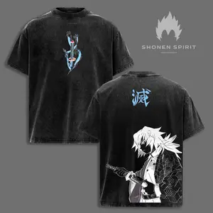 Water Hashira Giyu Tomioka Washed Vintage Graphic Tee, Demon Slayer Oversized Heavy Cotton Unisex Shirt, Anime Core Streetwear Outfit for Otaku Fans vintage style top