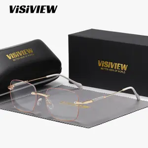 VISIVIEW unisex retro frameless glasses with anti-blue light square clear lenses