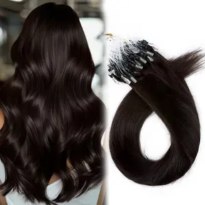 50G 50Strands Micro Loop Hair Extensions Real Human Hair Invisible Silky Straight Micro Bead Hair Extension for Women Volume Length Enhancement