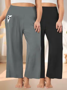 2-Pack Plus Size High-Waisted Wide-Leg Yoga Pants, Side Pocket Casual Athletic Pants, Breathable Slimming Sport Long Pants