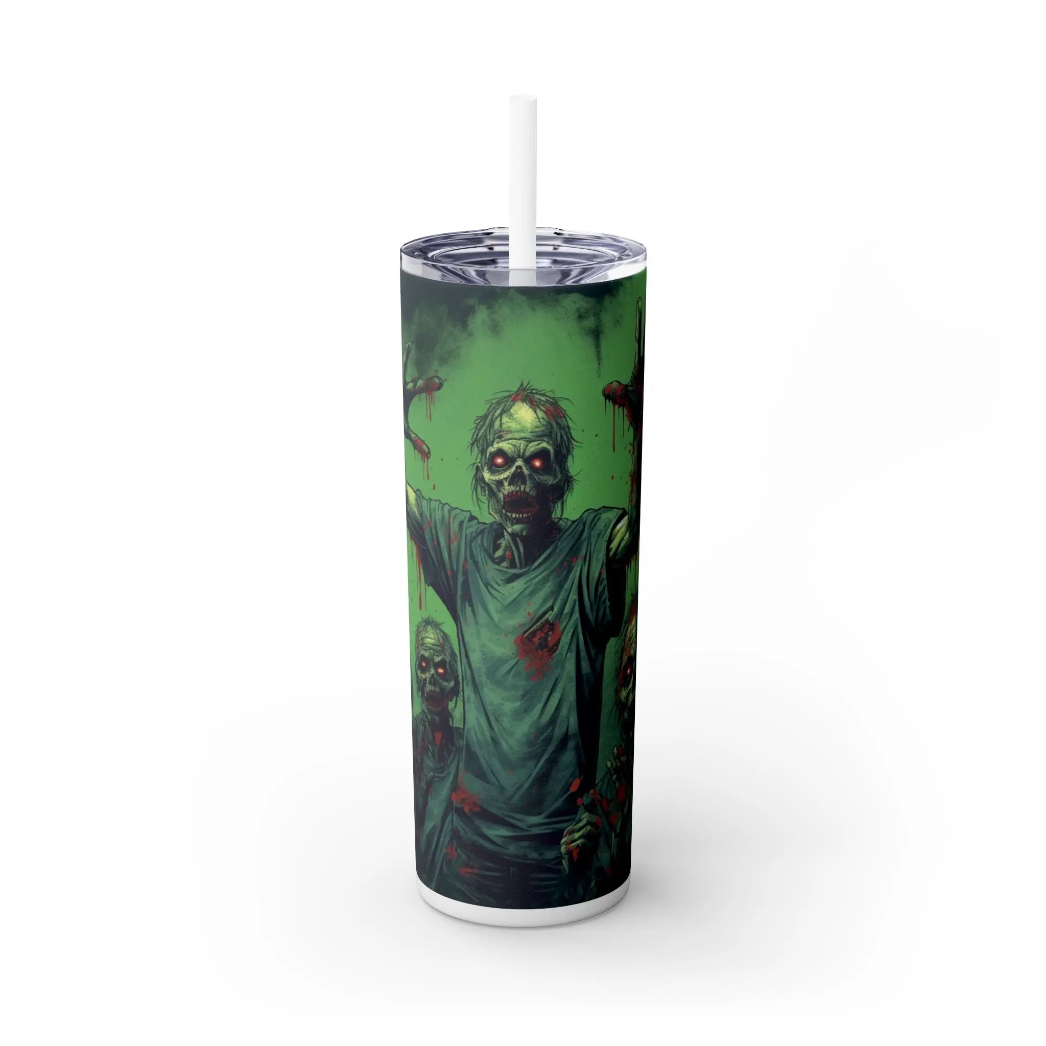 Green Zombie Skinny Tumbler with Straw, 20oz