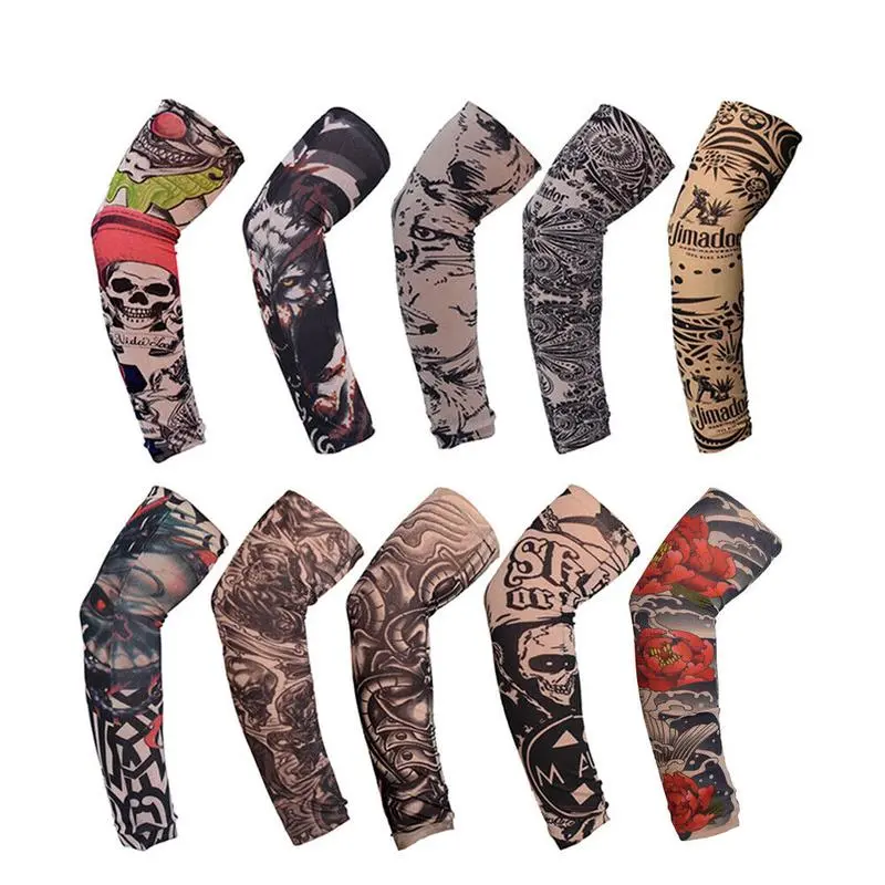 SummerVibes 10Pcs Universal Temporary Tattoo Cooling Arm Sleeves - Nylon-Spandex, UPF UV Protection, Comfortable, Flexible, Protect Your Skin for Cycling, Golf, Outdoor Sports
