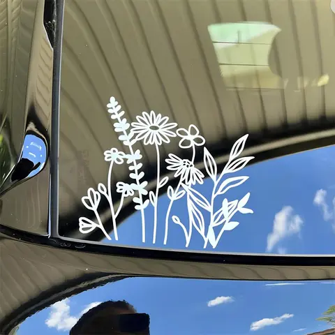 1/2pcs Wildflower Sticker Window Back Laptop Luggage Adjuster Car Accessories Glossy Car Sticker For Women Automotive Decals