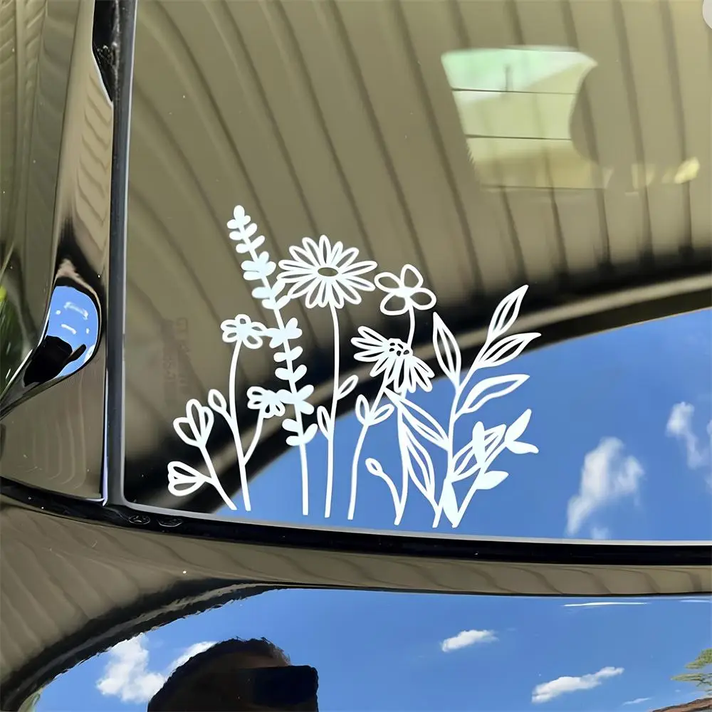 Floral Pattern Car Window Sticker, Fashion Simple Car Window Decorative Decal, Car Exterior Accessories for Women & Girls