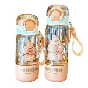 Kawaii Capybara Water Bottle With Straw For Children School Cute Tumbler Aesthetic Tritan Drinking Bottle Gift BPA Free kapibara