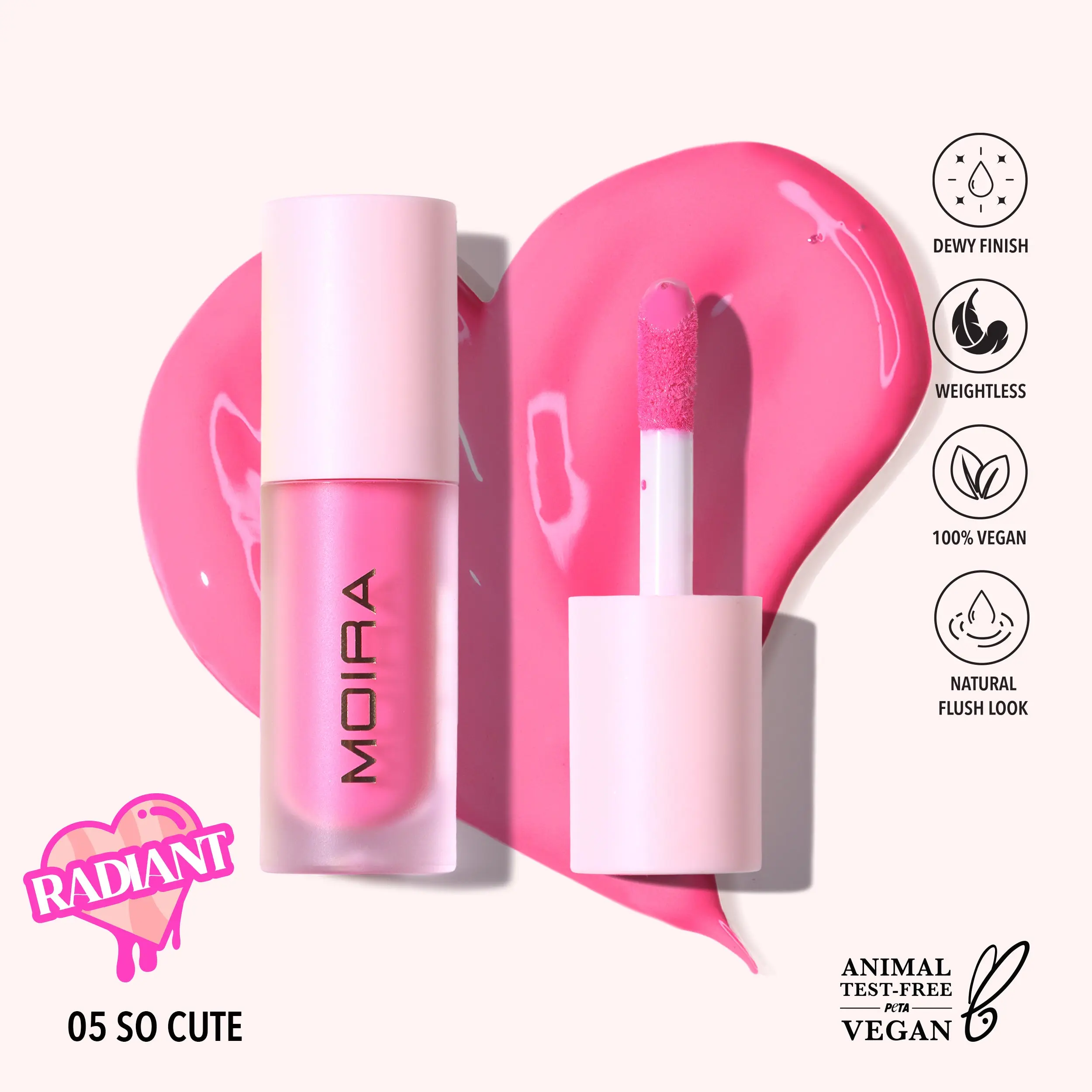 MOIRA | Love Steady Liquid Blush (005, So Cute) | Lightweight Blendable Liquid Blush