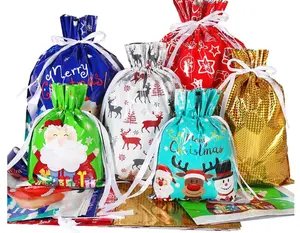 Package Holiday Drawstring Gift Bags, 30pcs Christmas Foil Gift Wrapping Sacks Pouches for Xmas Presents Party Favor (Large Medium Small)
