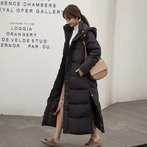 ExtraLongDoubleZipperHoodedDownCottonJacketforWomen,ThickenedandWarmWinterCoat,Waterproof