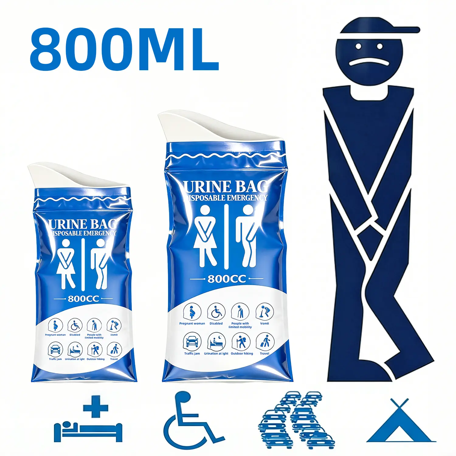 12 PCS Disposable Emergency Urinal Bags, 800ML Portable Unisex Pee Bags for Travel, Camping, Traffic Jams, Leakproof Urine & Vomit Bags for Men, Women, Kids, and Patients BackToSchool