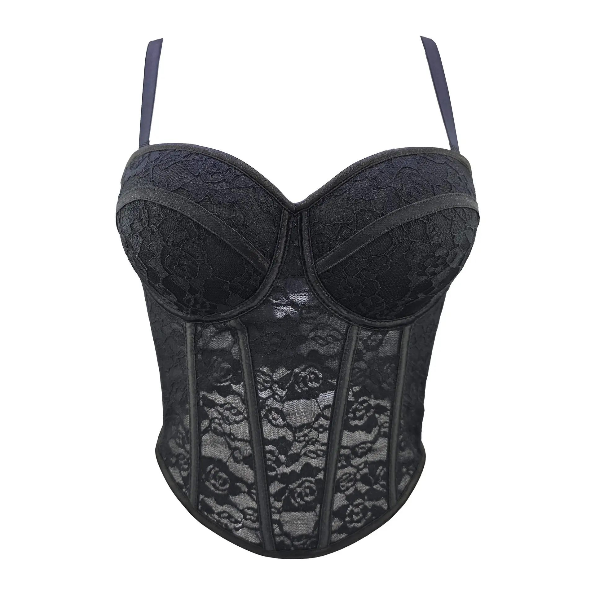 Women's Sleeveless Lace Fishbone Corset Tank Top Shapewear - Transparent Weighted Shaper, Halter Sling Crop Top, Women's Clothes for Wedding Party, Stage Events