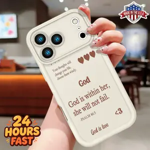 Faith Based Christian Smartphone Case with Bible Verse Psalm 46:5 - Inspirational "God Is Within Her" Design, Shockproof TPU Cover for iPhone 11-17 Pro Max Plus Air, Religious Gift for Women, Made in USA, Cellphone Handheld Devices Accessories