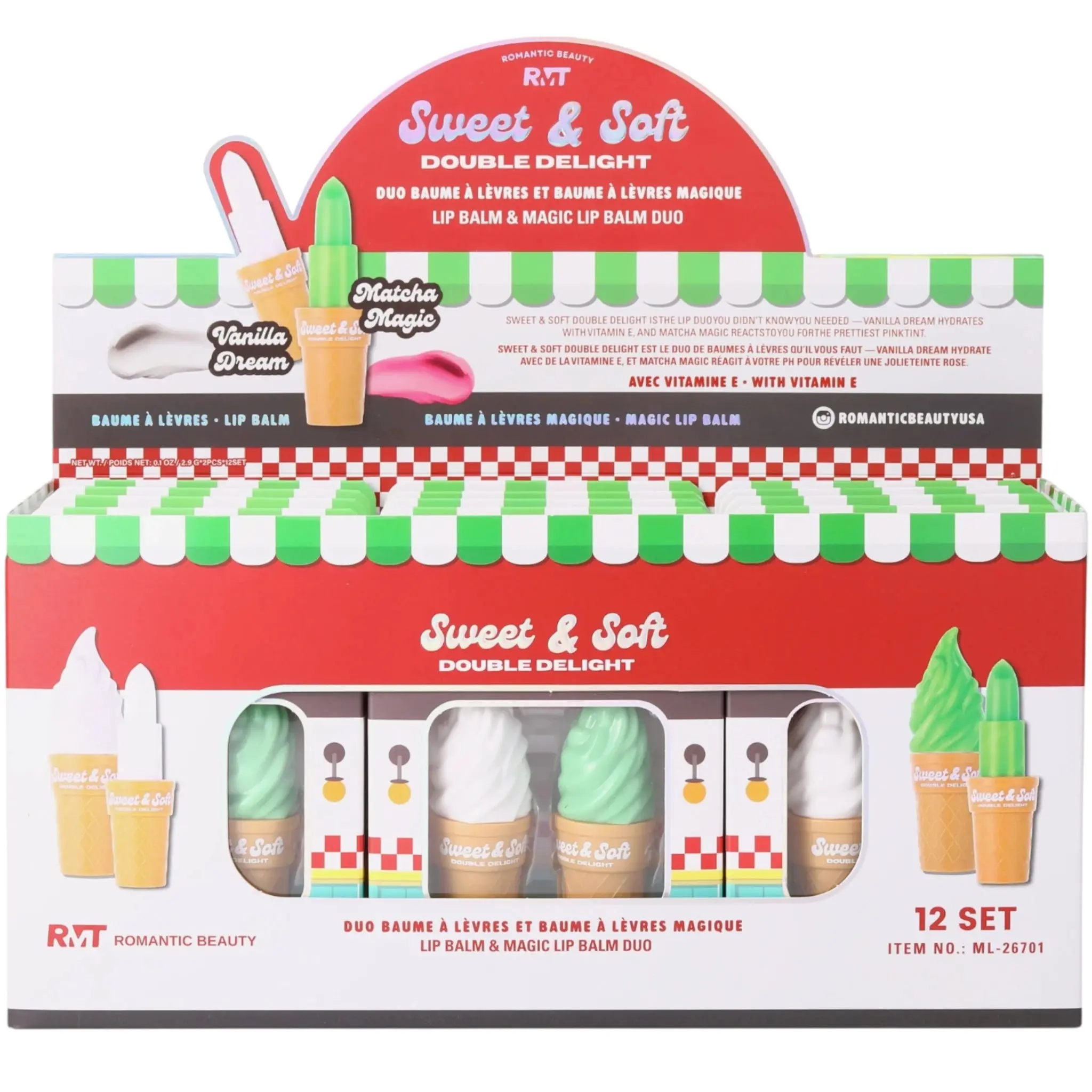 Romantic Beauty Sweet & Soft Lip Balm & Magic Lip Balm Duo - Wholesale Display 12 Sets (ML-26701)