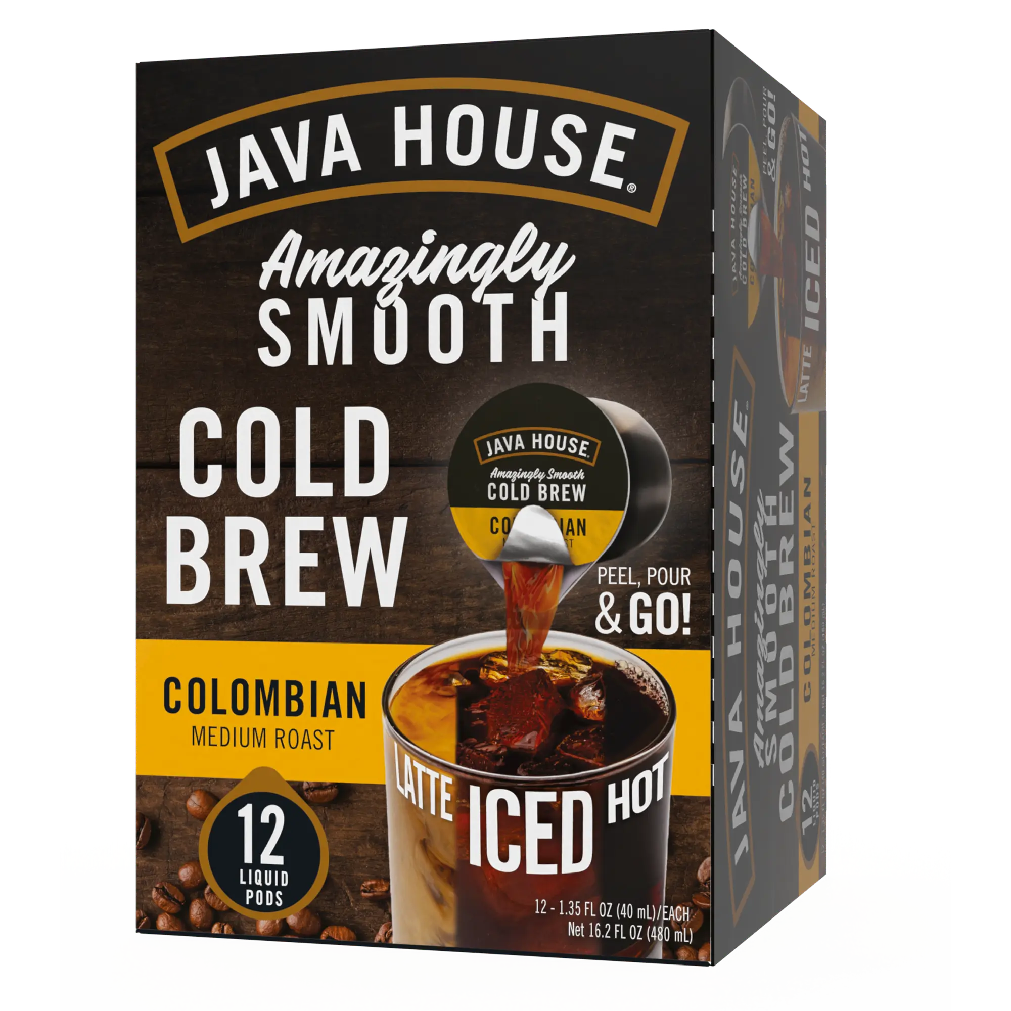 Java House Cold Brew Coffee Concentrate Single Serve Liquid Pods - 1.35 Fluid Ounces Each (Colombian, 12 Count)