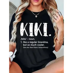 Women's KIKI Floral Letter Funny Grandma Definition T - Shirt Casual Daily Mother's Day Gift for Grandmothers 100% Cotton T-shirt