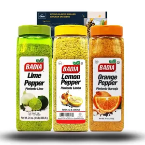Badia Citrus Pepper Big Bundle 24 Oz - QBIN Recipe Card - Variety Pack of 3 Flavor Lemon