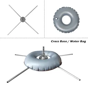 Universal Feather Flag Cross Base with Water Bag, Folding Heavy Duty Flagpole Base Stand for Outdoor Advertising, Stable 14lb Weight Bag for Yard Signs & Events, Fits 6.5ft to 13.5ft Flags, Portable Metal Base for Hard Ground, White/Silver