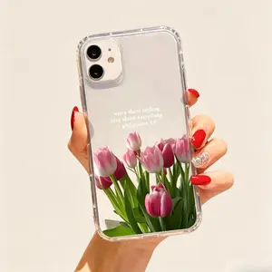 Elegant Hard Shell Case for IP 17/16/15/14/13/12/11 Series - Pink Tulips Christian Scripture Design | Philippians 4:6 Bible Verse Floral Aesthetic | Military Grade Drop Protection & Frosted Matte TPU & 360° Full Coverage | Shockproof Scratch Resistant