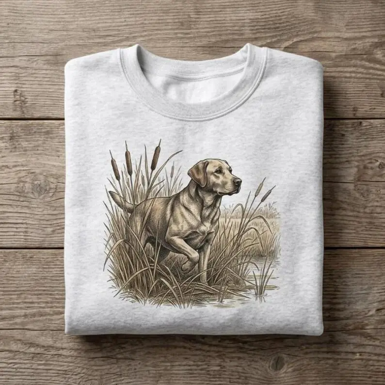Vintage Yellow Lab Shirt Wetlands Hunting Sweatshirt Retro Labrador Pointer Graphic Hoodie Marsh Wildlife Nature Art Unisex Tee  For Owner