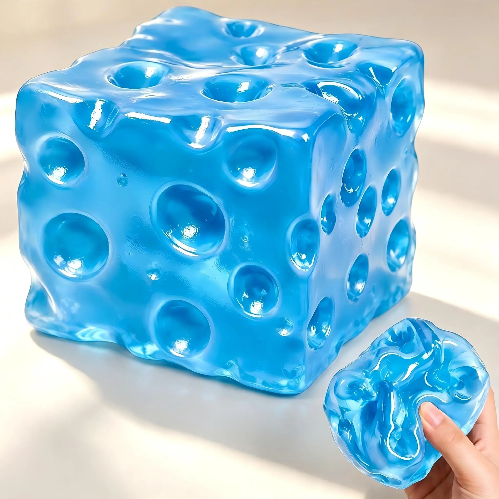 Jumbo Cheese Squishy Toy - Giant Jelly Cheese Cube, Slow-Rising Moldable Squeeze Fidget, No-Rebound Sensory Stress Relief Toy, Soft Novelty Desk Decor, Party Favor for Adults