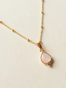 Spiritborn Rose Quartz Necklace for Women – 14K Gold Plated Brass | Natural Pink Crystal Pendant | Elegant Healing Jewelry