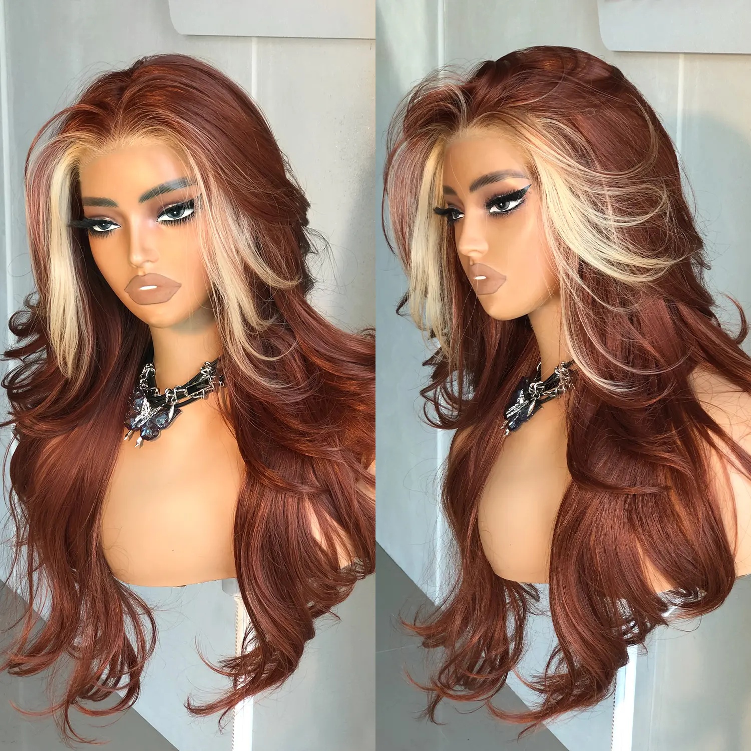 BrownBomb 24 Inch Feather Layered Wig 13*6 Glueless ,Natural Hairline,Pre Plucked Pre Cut With Bangs,Synthetic Fiber Wig,Clear Layers and Good Greathability,3 Seconds Wear for Holiday gifts and Vacations Daily Use and Role Play.
