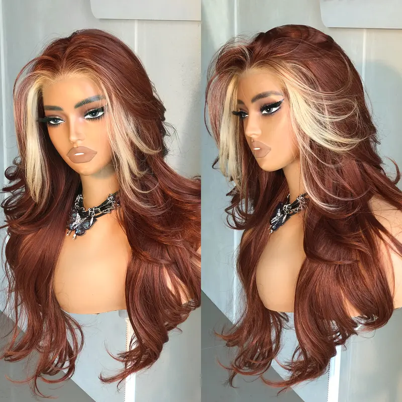 BrownBomb Glueless Lace Front Synthetic Wig - 24in, Layered Feather Curls, Pre-Plucked Bangs, Natural Hairline, Breathable Mesh Head Cover, 3-Second Wear, Heat-Resistant, Unisex for Daily/Party Use, Glueless Wig