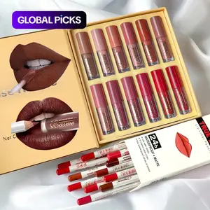 Lip Makeup Set, 12pcs Matte Liquid Lipsticks & 12pcs Lip Liners, Matte Lipstick, Non-Stick-to-Cup Matte Lip Gloss, Back to School Gift, Cosmetic, Lip Kit #GLOBAL PICKS