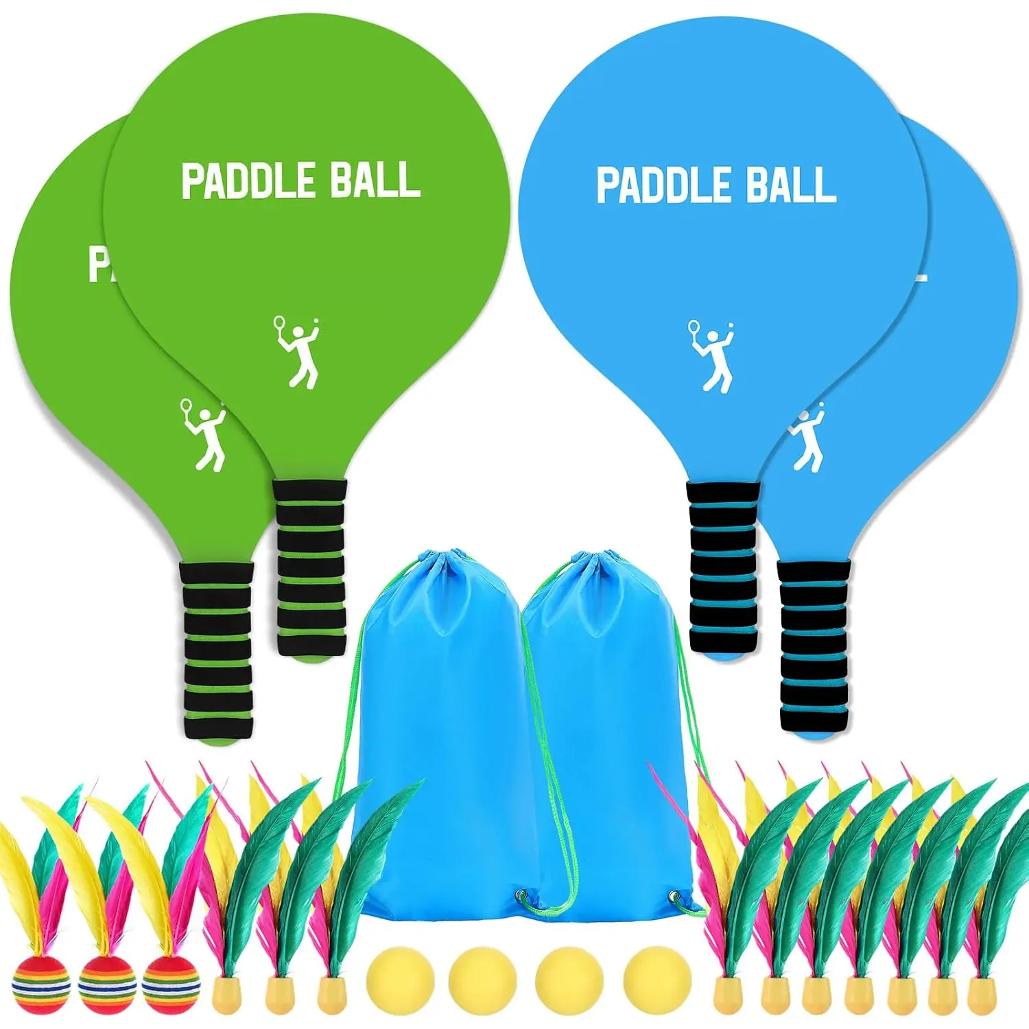 2 Sets Beach Games Toy Paddle Ball Set, Blue Green, Large