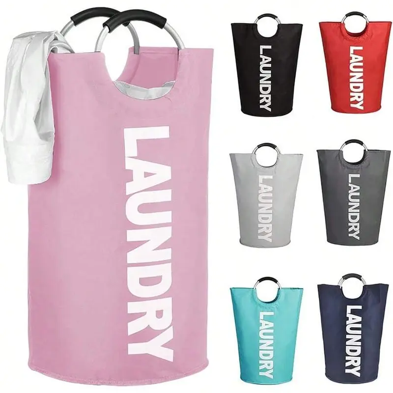 115L Pink Oxford Fabric Waterproof EVA Laundry Basket - Padded Handles Household Item for Bedroom, Garage Storage, Shopping, Tall Clothes Bin (Home Supplies, Laundry Tools & Accessories)