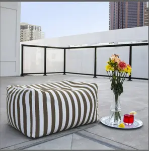 Leon Outdoor Bean Bag Ottoman Bench - Taupe Stripe Acrylic, Lightweight Design, Versatile for Home or Outdoor Use