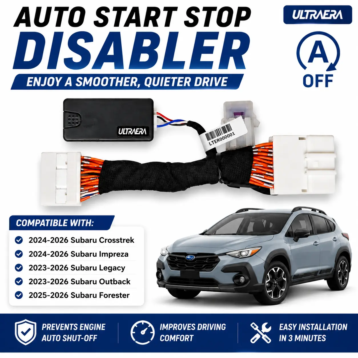 ULTRERA Start Stop Eliminator for Subaru, Disable Auto Engine Stop Feature, Easy Plug-In Installation in 3 Minutes, Compatible with Crosstrek & More