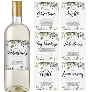 Marriage Milestones Wedding Gift – Waterproof Wine Bottle Labels for the Bride–to–Be, Eucalyptus (Set of 6)
